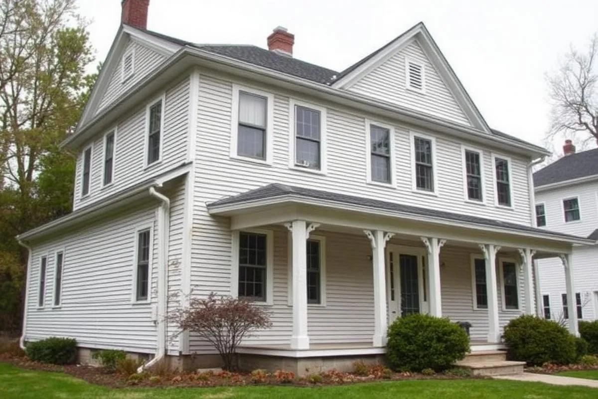Before exterior painting: weathered chipped siding on a two-story Scarsdale Westchester colonial home