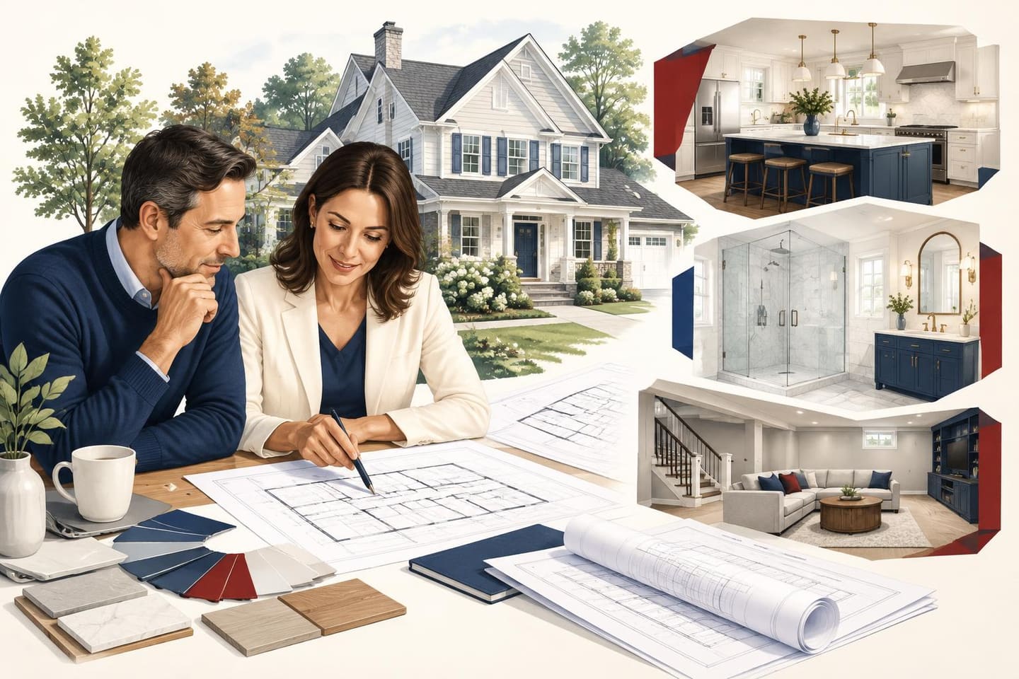 Editorial illustration of home renovation planning in New Rochelle and Westchester