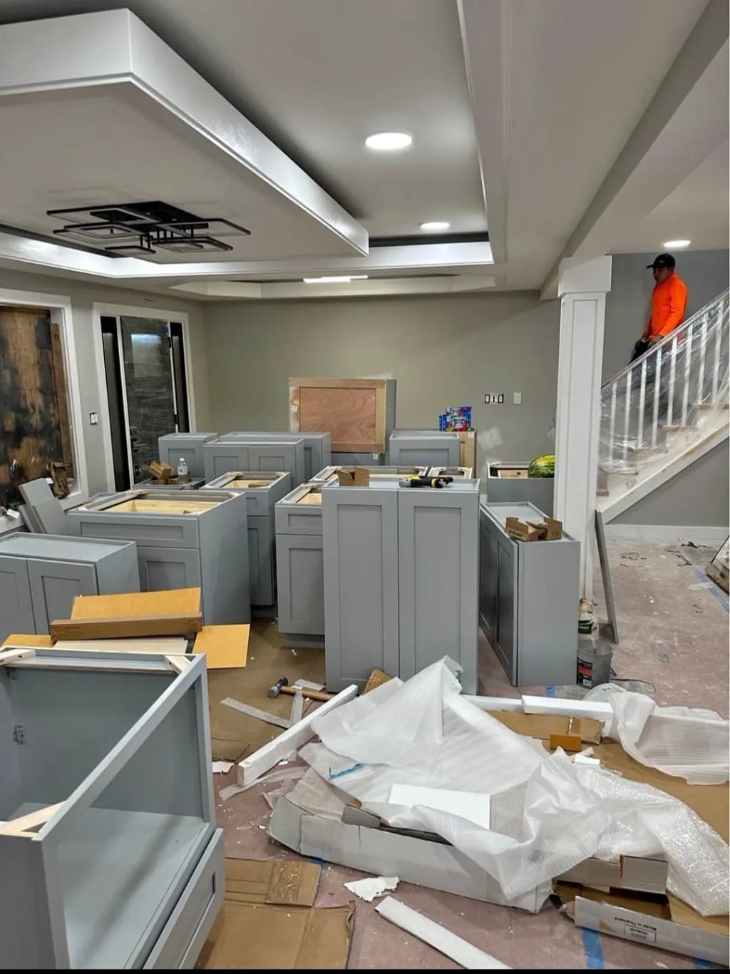 Kitchen cabinet installation in progress during a Bronx remodel